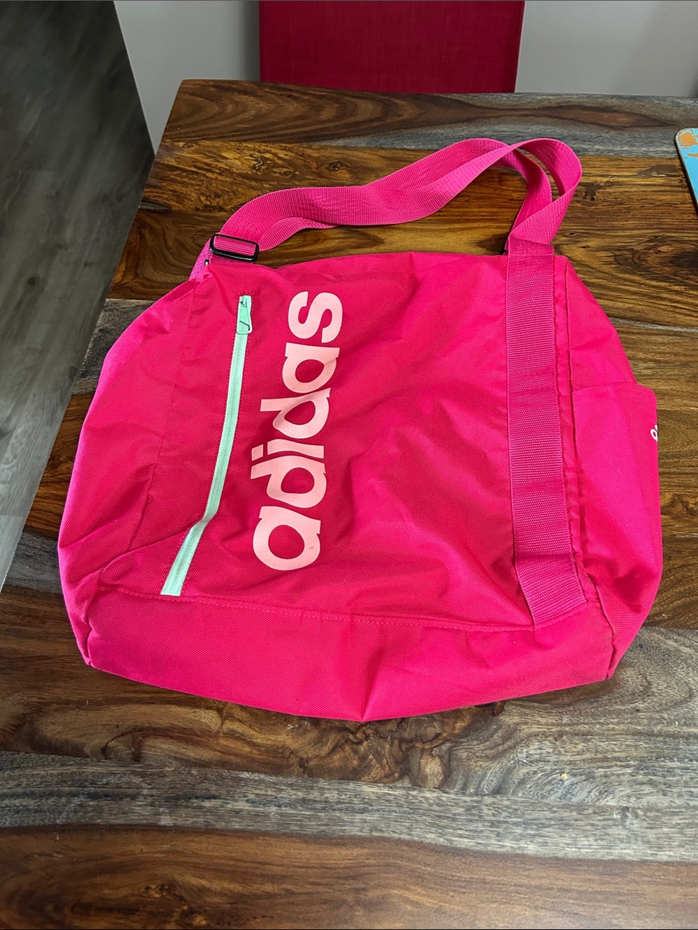 adidas Hot Pink Women's Shoulder Tote with Mint Accent sports bag 2x pocket
